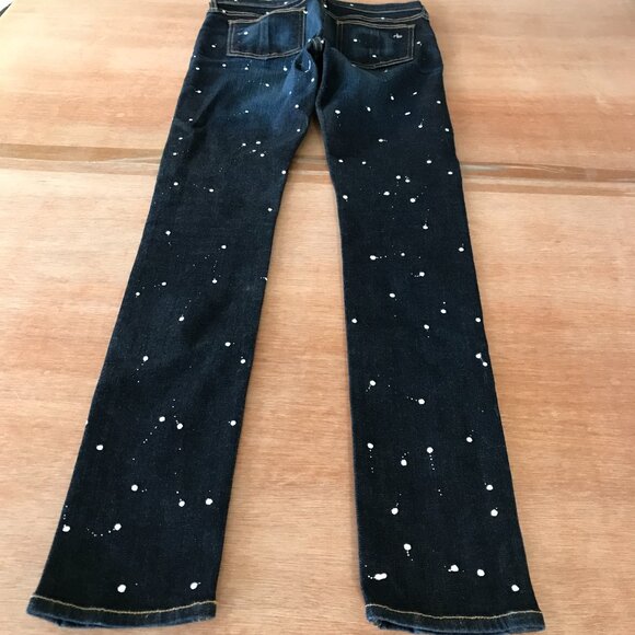 Rag & Bone Skinny Jeans Women 26 Blue Paint Splatter Low Rise Dark Wash Stretch - Picture 2 of 13